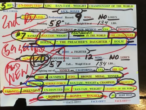 RARE! BUFFER’S UFC 193 ROUSEY VS HOLM “OCTAGON USED” FIGHT CARDS *Est Value $3K+